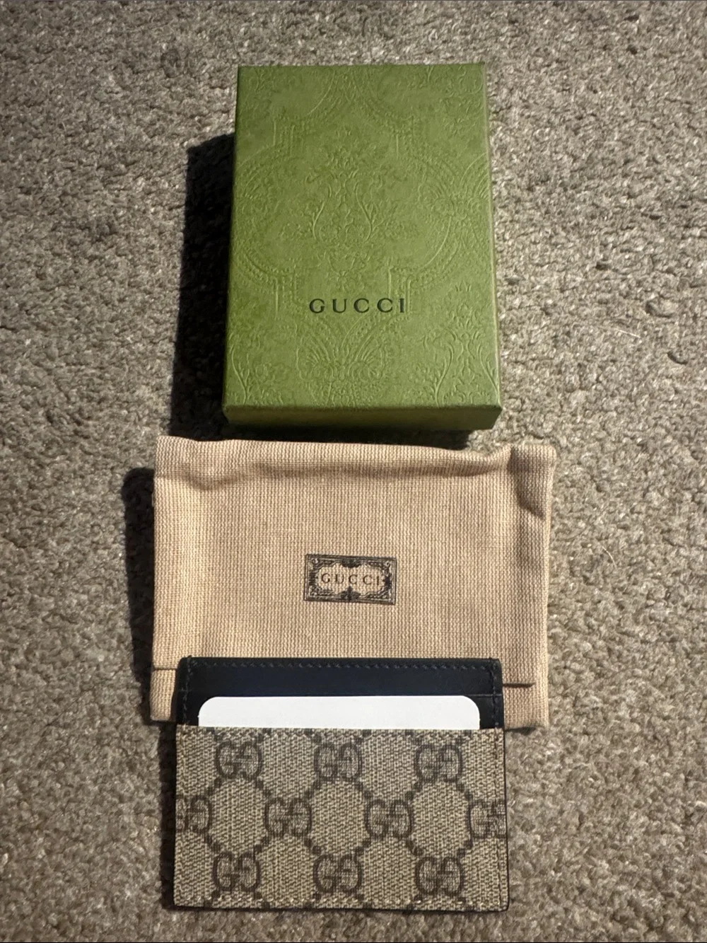 Gucci Monogram Canvas Card Holder with Black Leather Trim BRAND NEW!